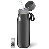 PHILIPS Water Bottle with Filter, Filter Water Bottle Stainless Steel with GoZero Everyday BPA-Free Tap Water Filter, Water Filter Bottle Keep Drink Cold 24 Hours, 1 Filter for 40 gal / 2 Months