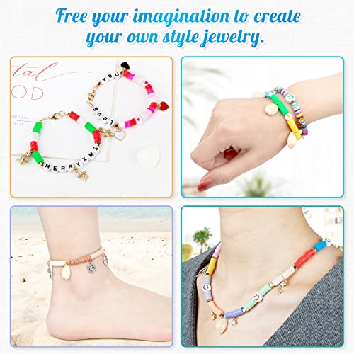 4524Pcs Clay Beads for Bracelets Making, 21 Colors 6mm Flat Round Polymer Clay Spacer Beads with A-Z Letter Beads Smiley Face Beads Pendant Charms Kit for Girls DIY Trendy Necklaces Jewelry Making