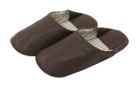 Amazon おしゃれ な 合 革 の バブーシュ スリッパ ストライプ ダーク