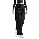 SUUKSESS Women Wide Leg Pants Elastic High Waisted Work Pants Flowy Palazzo Pants