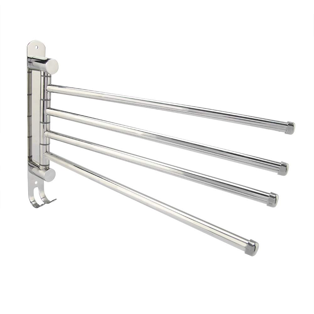 4-swivel Towel Rack Swing Out Towel Bar 304 Stainless Steel Bar Towel Rod Rail Holder with Two Hooks for Bathroom Kitchen