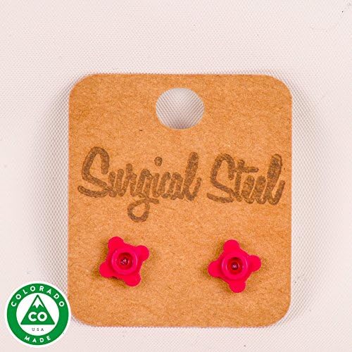 Magenta Flower LEGO Round Stud Earrings