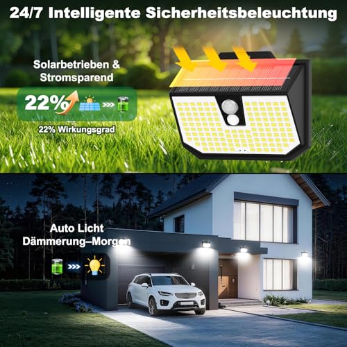Outdoor Solar Light, 3 Modes Solar Motion Detector Light, IP65 Waterproof Solar LED Outdoor Lighting for Wall, Garden, Garage, Carport, Patio and [Pack of 3] Cool White 6000K