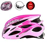 KINGBIKE Adult Bike Helmet, Safety Rear Led Light /Helmet Rain Cover / Lightweight (pink)