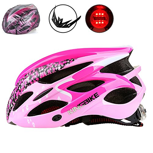 KINGBIKE Adult Bike Helmet, Safety Rear Led Light /Helmet Rain Cover / Lightweight (pink)