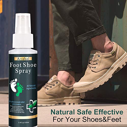 Natural Shoe Deodorizer Spray, Arrebol Foot Odor Eliminator and Air Freshener with Peppermint Oil, Tea Tree Oil, Clove Leaf Oil,Best for Stinky Shoes, Smelly Feet & Sport (black)