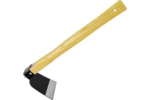 DUAXETONGXIA 15 Inch Japanese Style Hoe, Heavy Carbon Steel Wide Hoe，Solid Wood Handle，Garden Hoe for Digging，Gardening Tool, for Digging, Weeding, and Planting (1, Black & Wood Color)