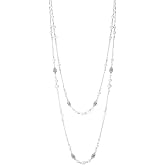 Long Beaded Silver Necklaces for Women Layered Long Statement Necklace with Stone Pearl Beads Double Sweater Chain Costume Jewelry for Women