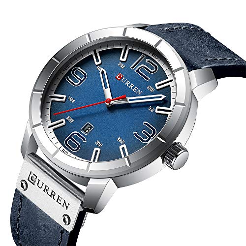CURREN Reloj de pulsera para hombre, cuarzo, piel, diario, impermeable, esfera redonda - Imagen 3