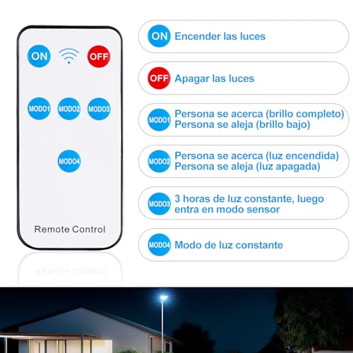 Dopwii Lamparas Solares Exterior 6000mAh,240 LED 15000 Lúmenes con Sensor de Movimiento, Luces Solares para Exterior Jardin, IP65,Lámpara Solar con 4 Modos de Iluminación y Mando a Distancia(2 Piezas)