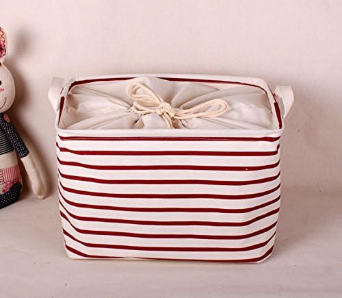 GreenForest Cotton Blend Linen Convenient Collapsible Storage Bin Basket With Totes,Closet Drawer ,Red Strips(13.6x10x7Inches)