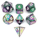 Set of 7 Rainbow Metal Dice-DnD Dice Set with Drawstring Pouch for Role Playing Games