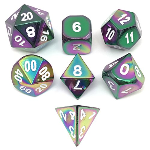 IvyFieldDice Set of 7 Rainbow Metal Dice-DND Dice Set with Drawstring Pouch for Role Playing Games