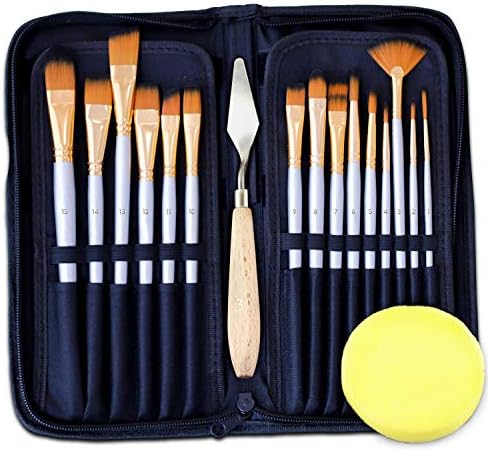 IndusRiviera Professional Artist Paint Brush Set – 15 Pcs Acrylic Paint Brushes, Carrying Case with Holder, Free Palette Knife & Art Sponge, Nylon Bristles – Perfect for Watercolor, Body Paint & Oil