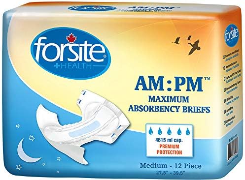 Forsite AM:PM Maximum Absorbency Incontinence Adult Briefs - Medium (Pack of 12)