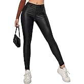 Lover Premium Faux Leather Stretchy Skinny Jeggings Coated Faux Leather Legging Pants Mid Waisted with Pockets