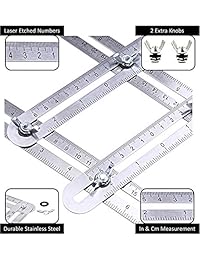 Herramienta de medición de ángulo de acero inoxidable universal plantilla medida regla angular grabado a láser   bolsa y 2 pomos extra para carpintero carpintero carpintería carpintería madera azulejos instalación suelo DIY herramientas de techo