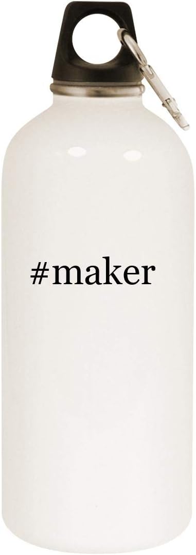 #maker - 20oz Hashtag Stainless Steel White Water Bottle with Carabiner, White