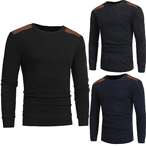Simayixx Tops for Men, Oxford Dress Shirts Mens Solid Patchwork Beefy Muscle Blouse Tunic Tee Loose Warm Pullover Sweaters