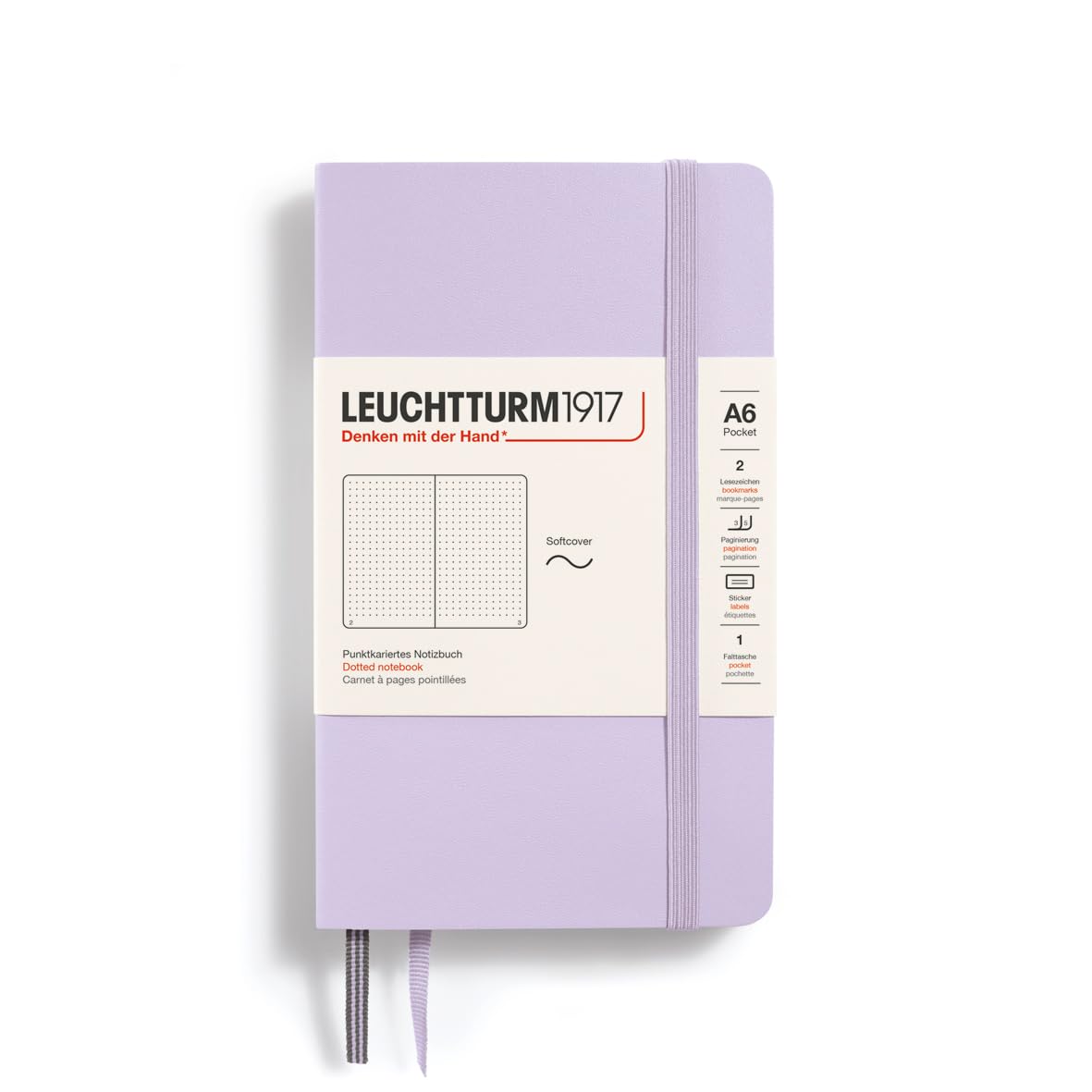LEUCHTTURM1917 368159 Notebook Pocket (A6), Softcover, 123 Numbered Pages, Lilac, Dotted