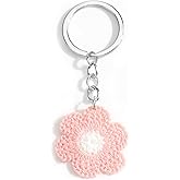 Crochet Mushroom Flower Keychain Handmade Pink Botanical Charm Women Girls Gift Nature Lover Cute Bag Charm