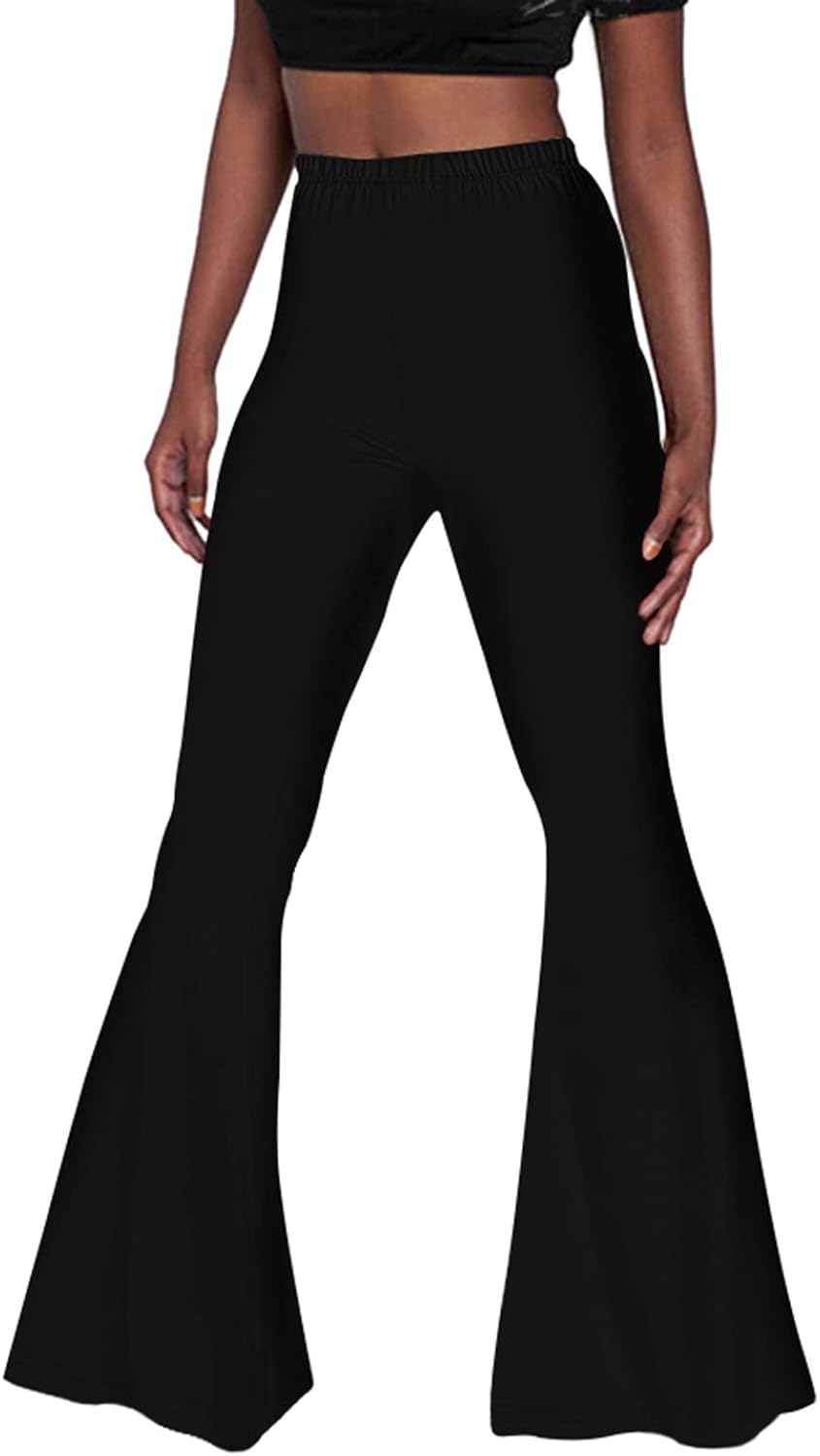 Pink Wind Women's Bell Bottom Pants High Waist Flare Boho Print Maxi Trousers: Clothing