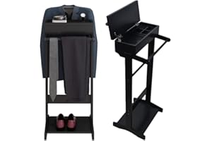 Brefhome Black Suit Valet Stand for Man,Clothes Stand with Storage and Top Tray,Used in Entryway, Office, Living Room