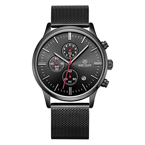 Mens M2011GH Stainless Steel Calender Alloy Business Formal Quartz Wrist Watch for Man Black