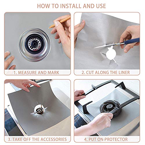 Besego Stove Burner Covers + Duster&spatulas, 8 Pack Reusable Gas Range Protectors 0.2mm Thick Stovetop Burner Liners, BPA Free, Non-Stick, Cuttable, Dishwasher Safe, Keep Your Stovetop Clean(Silver)