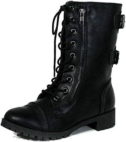Women's Military Tactical Lace up Mid Calf Combat Boots (5, Black)