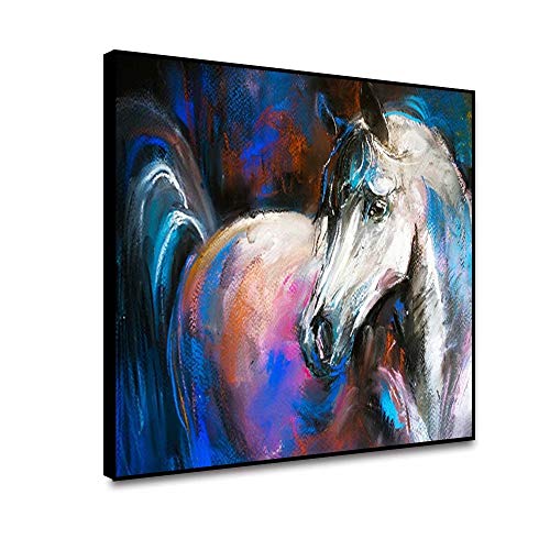 Canessioa Framed Watercolor Horse Painting 16x12inch Horse Oil Painting for Room Decor White Horse Art Girls Room Wall…