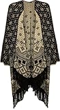 WearAll Women's Plus Size Knitted Tassel Print Poncho Shawl Cape - Black Aztec - One Size