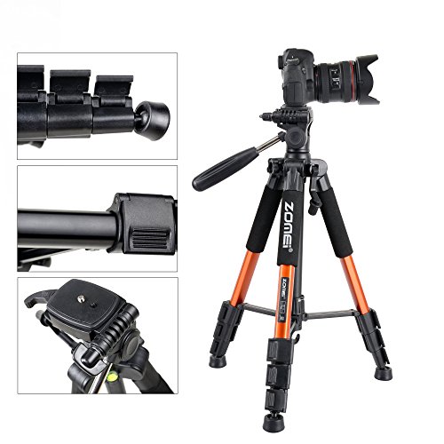 ZOMEI Compact Light Weight Travel Portable Aluminum Camera Tripod for Canon Nikon Sony DSLR Camera with Carry Case(Orange)