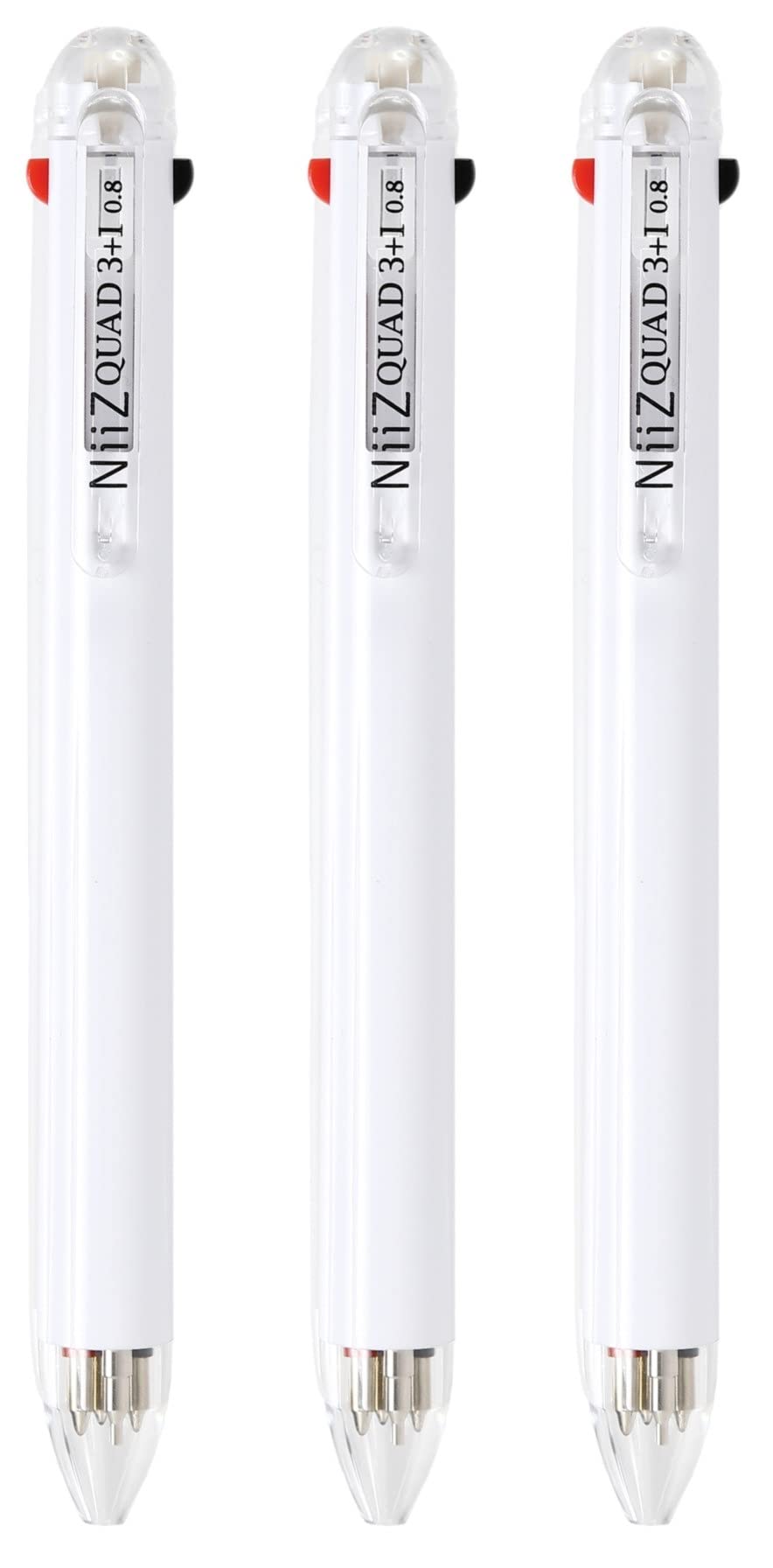 NiiZ - QUAD 3+1 - Multi Colour 0.8mm Ballpoint Pen & 0.5mm Mechanical Pencil - Black, Blue, Red (3)