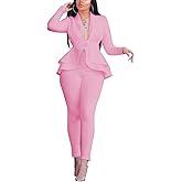 Aro Lora Women's 2 Piece Outfit Casual Solid Open Front Blazer and Pencil Pant Suits Set