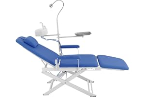 DRRSBRP Dental Chair, 330lbs Capacity Portable Folding Recliner Mobile Four Gears Adjustable Examination Chair Compact Comfort Dental Seat for Oral Care Spaces Cosmetic Studios Beauty Salons (Blue)