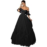 CNDGIKI A Line Off The Shoulder Puffy Sleeves Prom Dress Ball Gown for Women Ruffled Formal Evening Wedding Party Corset Gown
