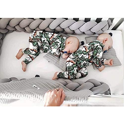 LOAOL Baby Crib Bumper Knotted Braided Plush Nursery Cradle Decor Newborn Gift Pillow Cushion Junior Bed Sleep Bumper (4 Meters, Gray)