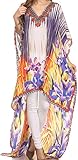 Sakkas Laisson Flowy Hi Low Caftan Rhinestone Boxy V Neck Dress Top Cover / Up