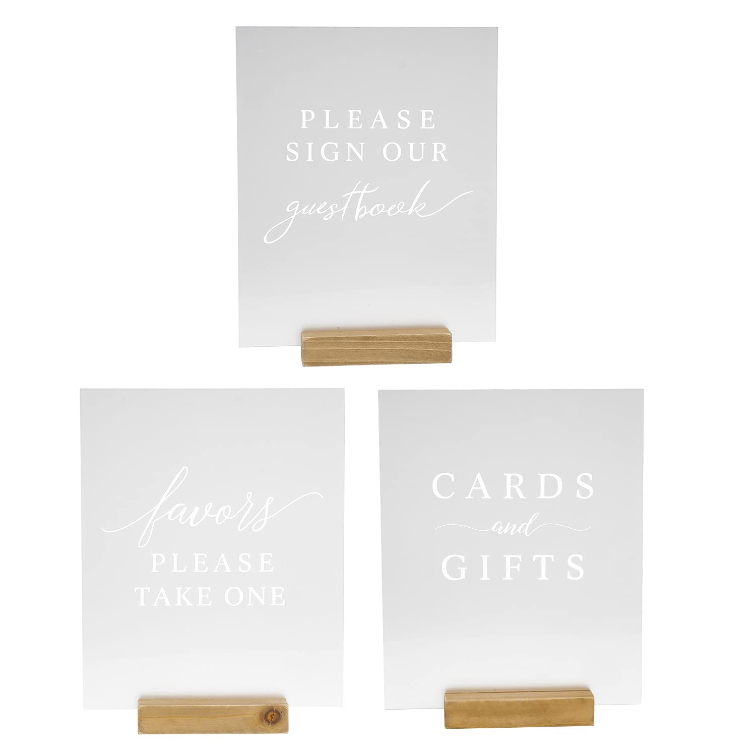 Photo 1 of Hanna Roberts Set of 3 Wedding Reception, Ceremony, Party, Table Decoration Signs with Holder | Favors Please Take One | Please Sign Our Guestbook | Cards and Gifts (Frosted, Light Brown)