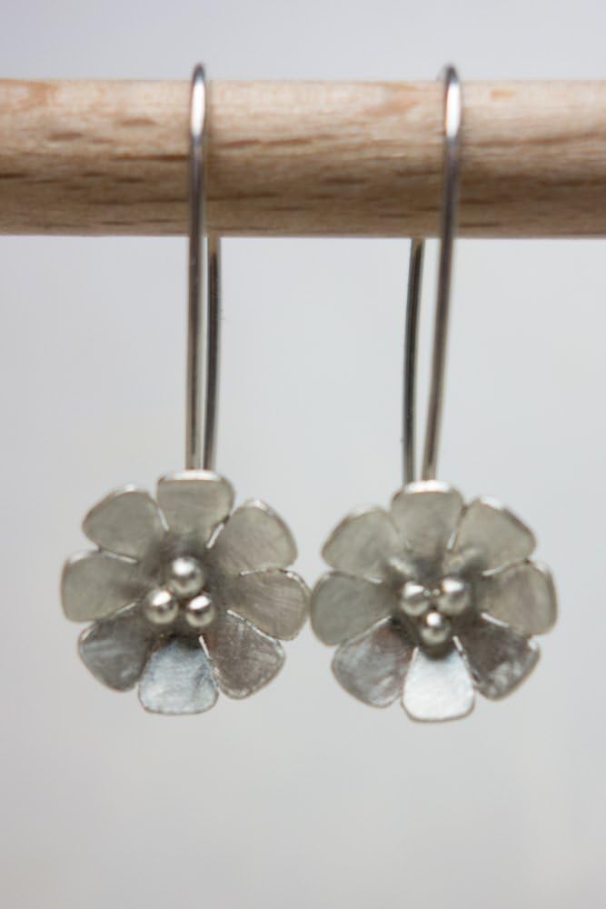 Matte sterling silver flower earrings