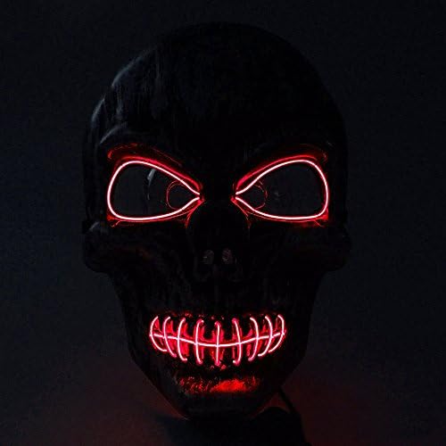 Interomgl EI Wire Seal the Mouth Glow Scary Death Rave Mask LED Light Up Skull Ghost Headwear Nightlife Skeleton Masks Kit Creepy Puppet Cosplay Costume Mask for Halloween Festival Parties Masquerade