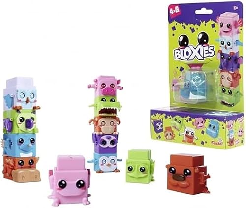 BLOXIES 4 Pack Blind Collectible - Stackable, collectable Mini Animal Friends, building blocks with moving feature, cute animal designs, fidget toy, 18 to collect, Multicolour, suitable for ages 3+
