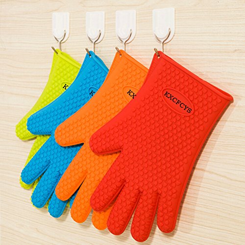 Heat Resistant Silicone Gloves Kitchen Bakeware Oven Mitts Pot Holders Silicone Cooking BBQ Pot Holder Mitt Grill Gloves ( 1 pair) (Green) - Thumbnail 3