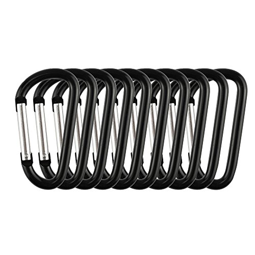 Swatom Aluminum Alloy Carabiner Clip 2.2 Inches Carabiners Spring Snap Hook Keyring for Traveling Hiking Camping Keychains Outdoor Accessories Black (10 Pcs) - Thumbnail 3