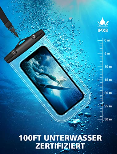 Mohard wasserdichte Handyhülle, Unterwasser IPX8 Wasserfeste Handytasche mit Umhängeband für Schwimmen & Tauchen, Waterproof Phone Case Kompatibel mit iPhone 15/14/13/12, Galaxy bis zu 7\
