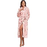 RONGTAI Long Fleece Robes for Women, Rabbit Printed Womens Robe with Belt and Pockets, Warm Soft and Luxury (S, Pink), Small