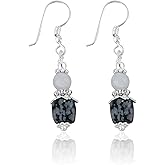 ARTISANJEWELS Natural Snowflake Obsidian & Blue Chalcedony Gemstone Earrings, Bohomian Silver Jewelry, Handmade Earring, Healing Crystals & Stones, Gift for Women (Approx.1inch)