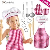 Conthfut Cooking Toys for Girls Toddler Kids' Cooking Kits Baking Chef Set - 13 PCS Kids Kitchen Set Includes Chef Hat, Apron, Cookie Cutters & Baking Utensil for Toddler Girl Toys Age 3+