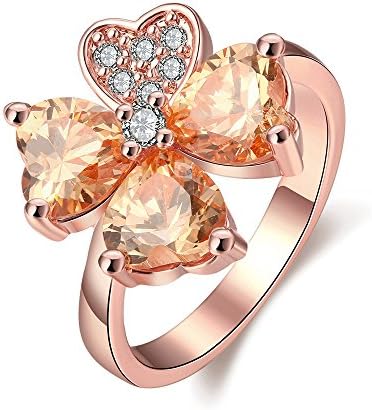 KIMING Bridal Wedding 18K Rose Gold Leaf Clover Heart Shaped Elements Crystal Cubic Zirconia Ring Size7